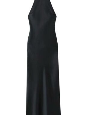 Classic Black Halter Satin Gown- Maternity